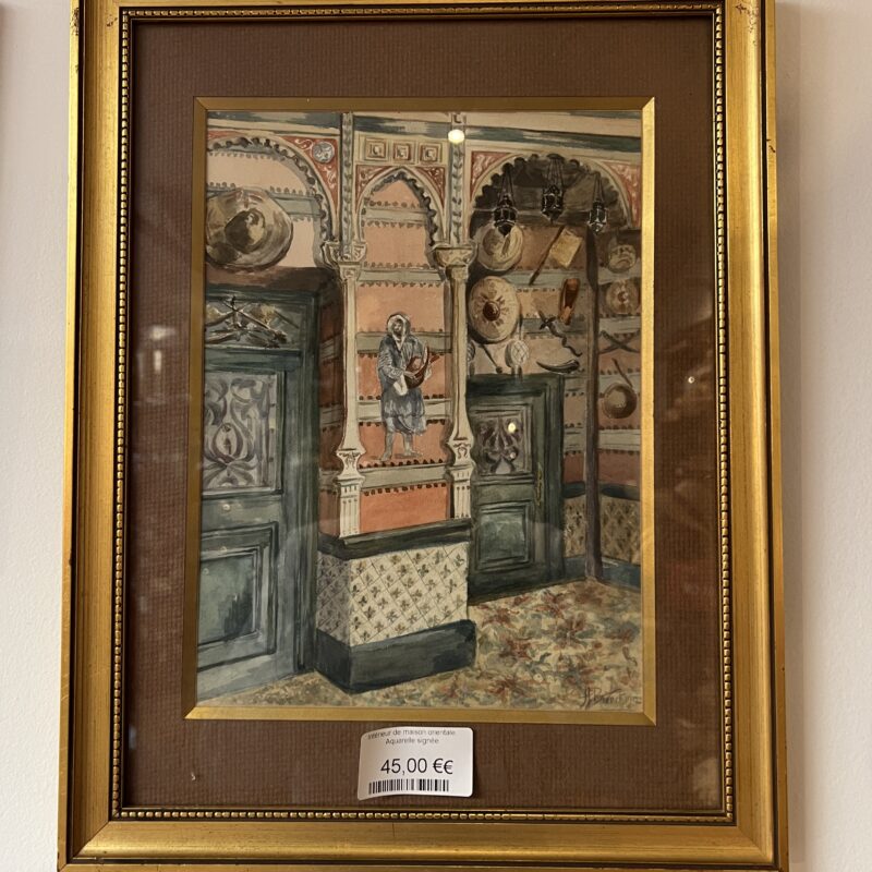 intérieur de maison oriental Aquarelle signée