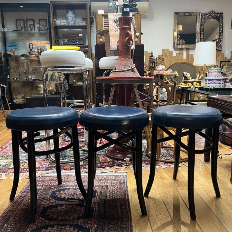 3 tabourets Emilie cuir bleu