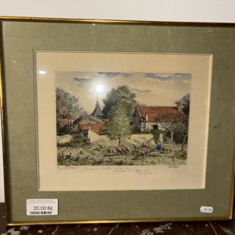Marcel Jacques . Maison de campagne Eau-forte rehaussée