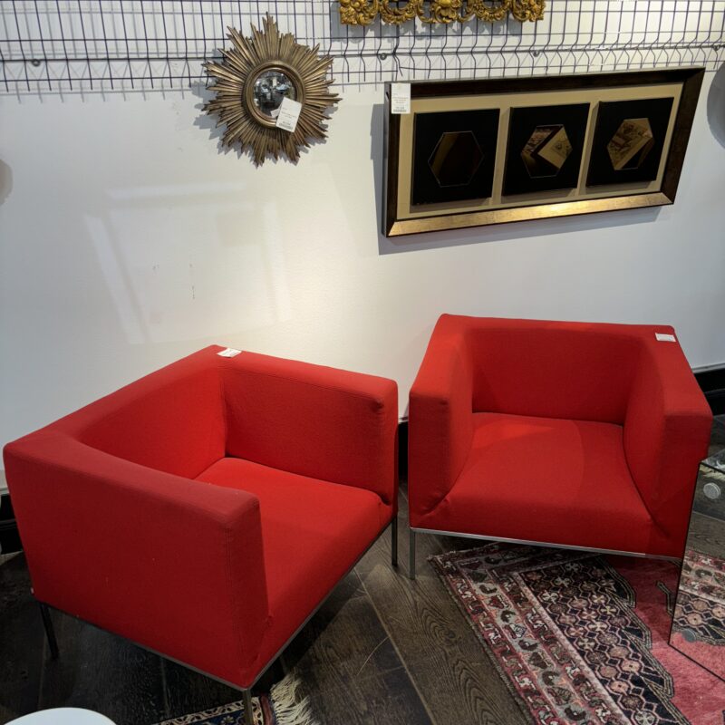 Paire Fauteuils tissu rouge design Parri Marco