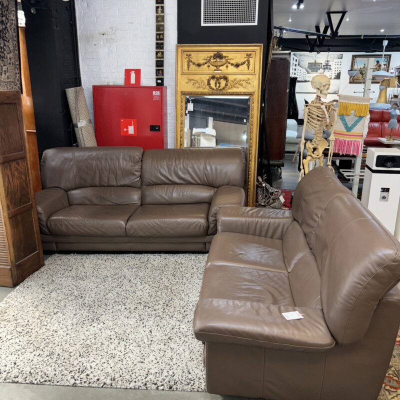 Salon cuir brun 3 places 2 places